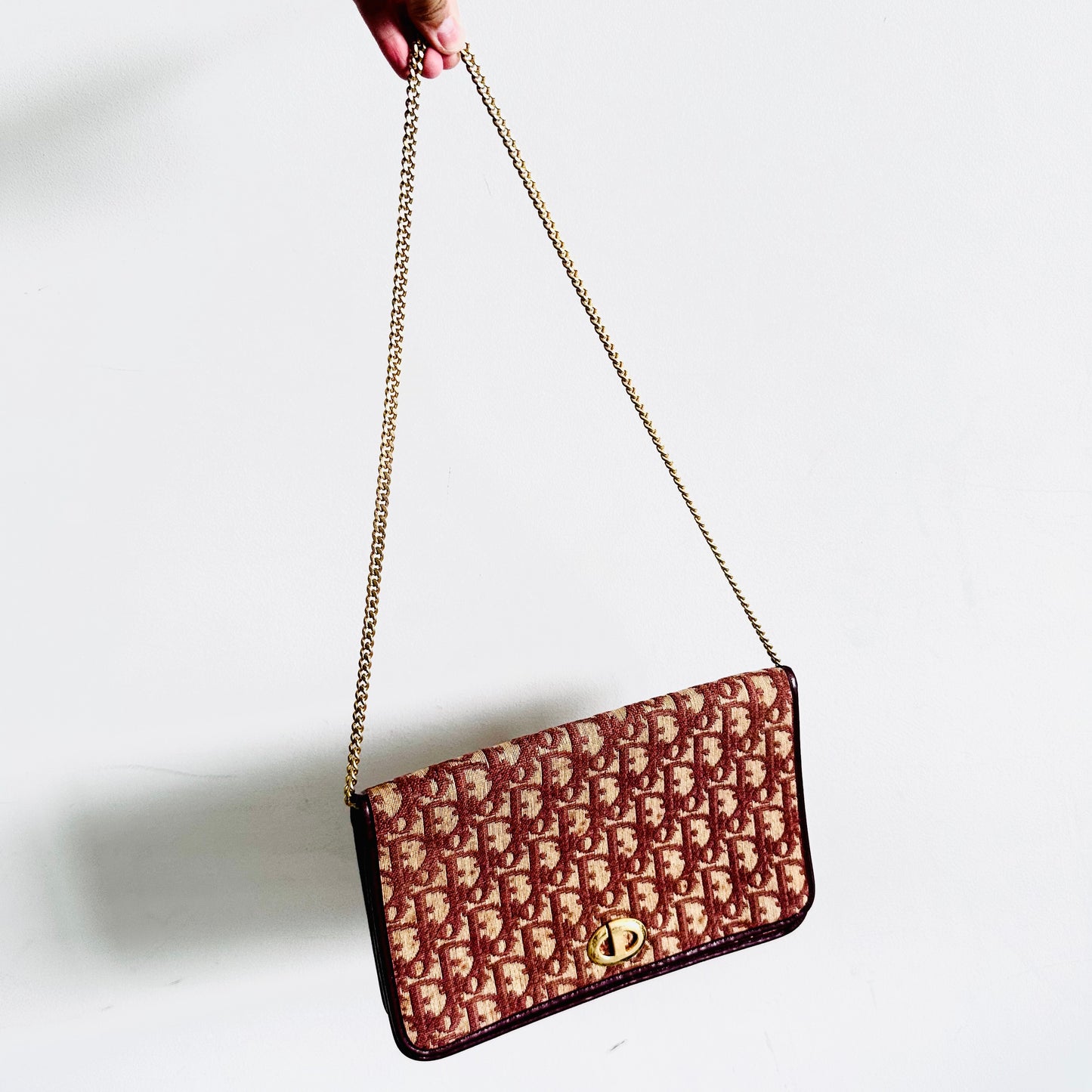 Christian Dior CD Maroon Red GHW Oblique Monogram Logo 2-Way Flap Vintage Shoulder Sling Bag