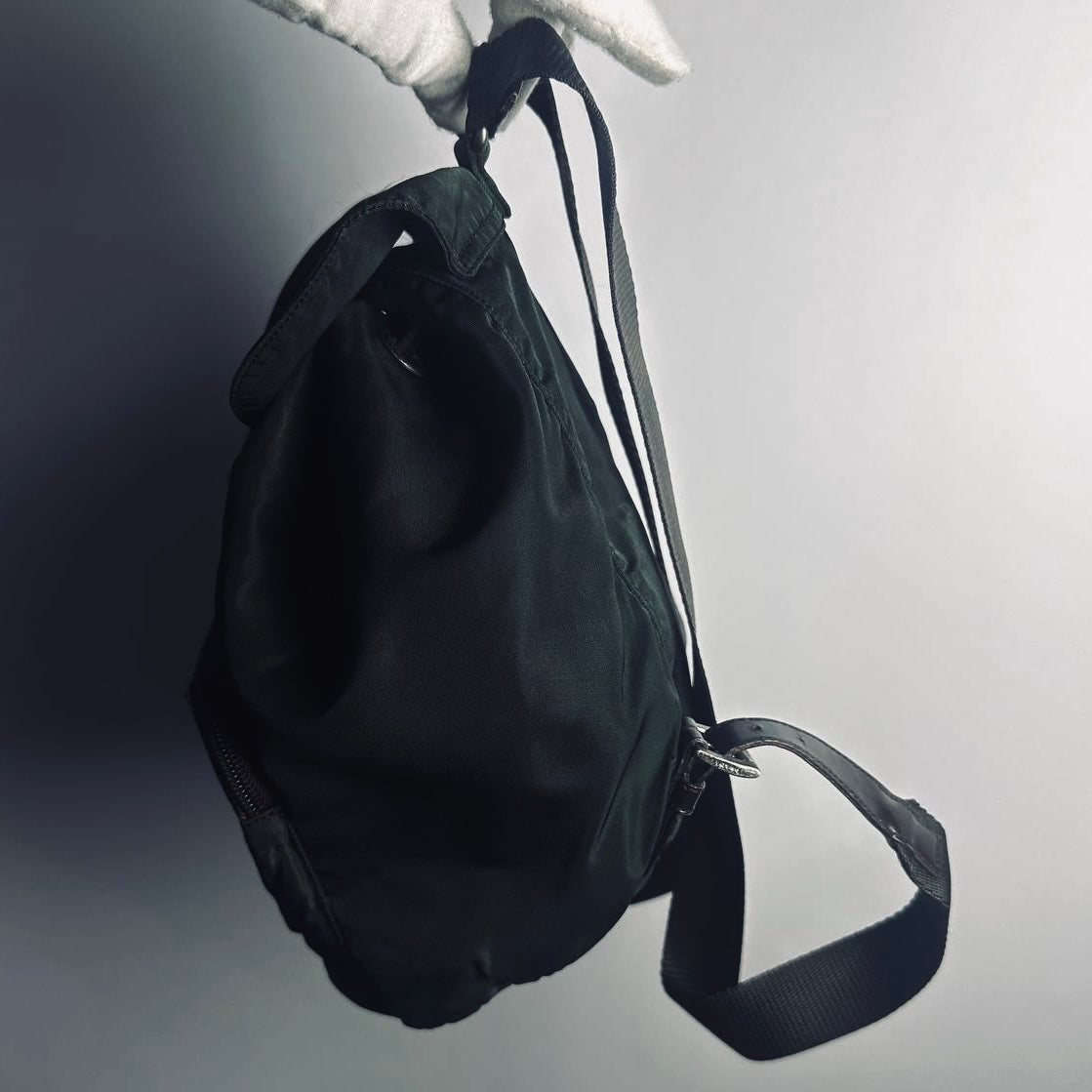 Prada Dark Green Khaki Tessuto Classic Monogram Logo Nylon & Leather Small Backpack Bag