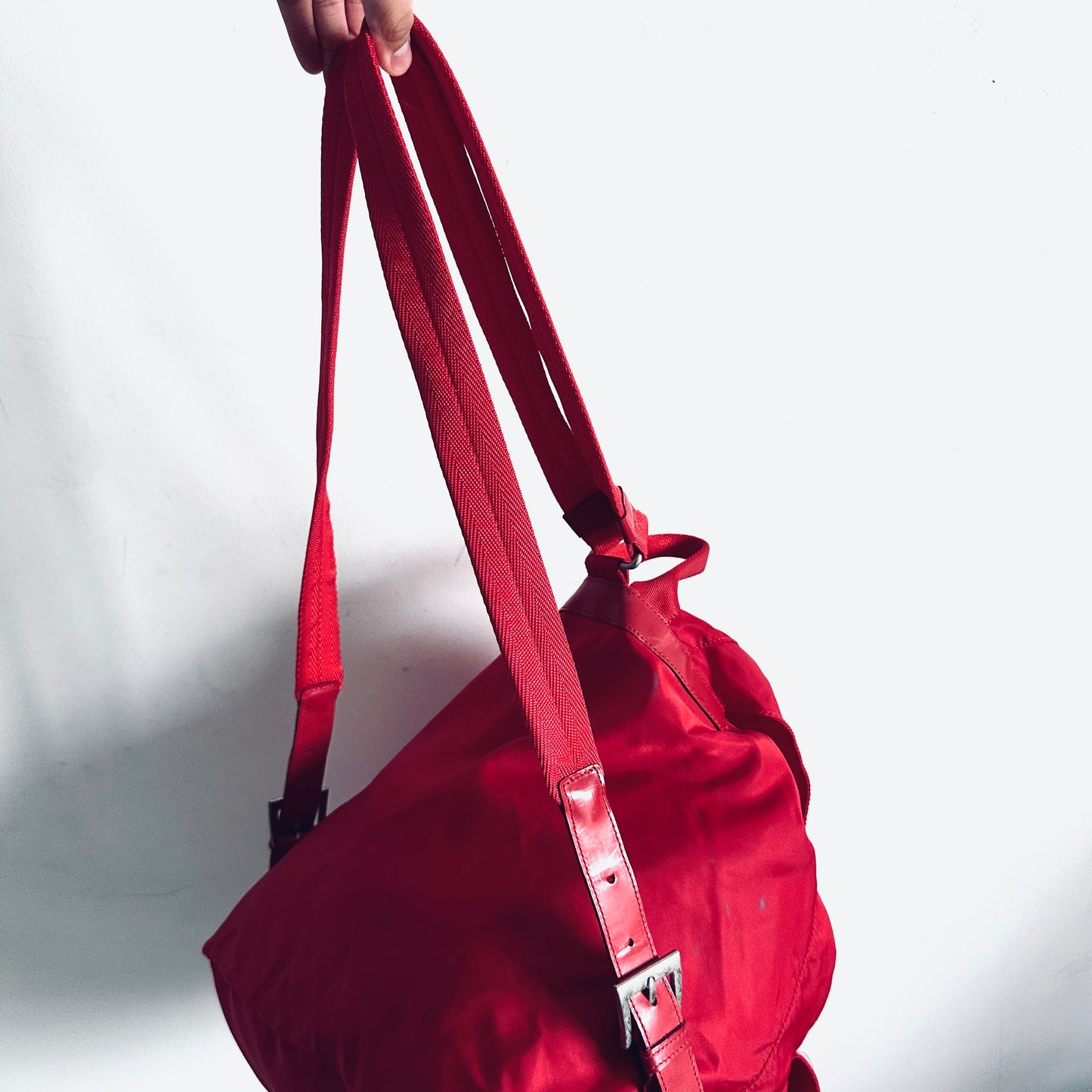 Prada Red Tessuto Monogram Logo Classic Drawstring Backpack Flap Bag