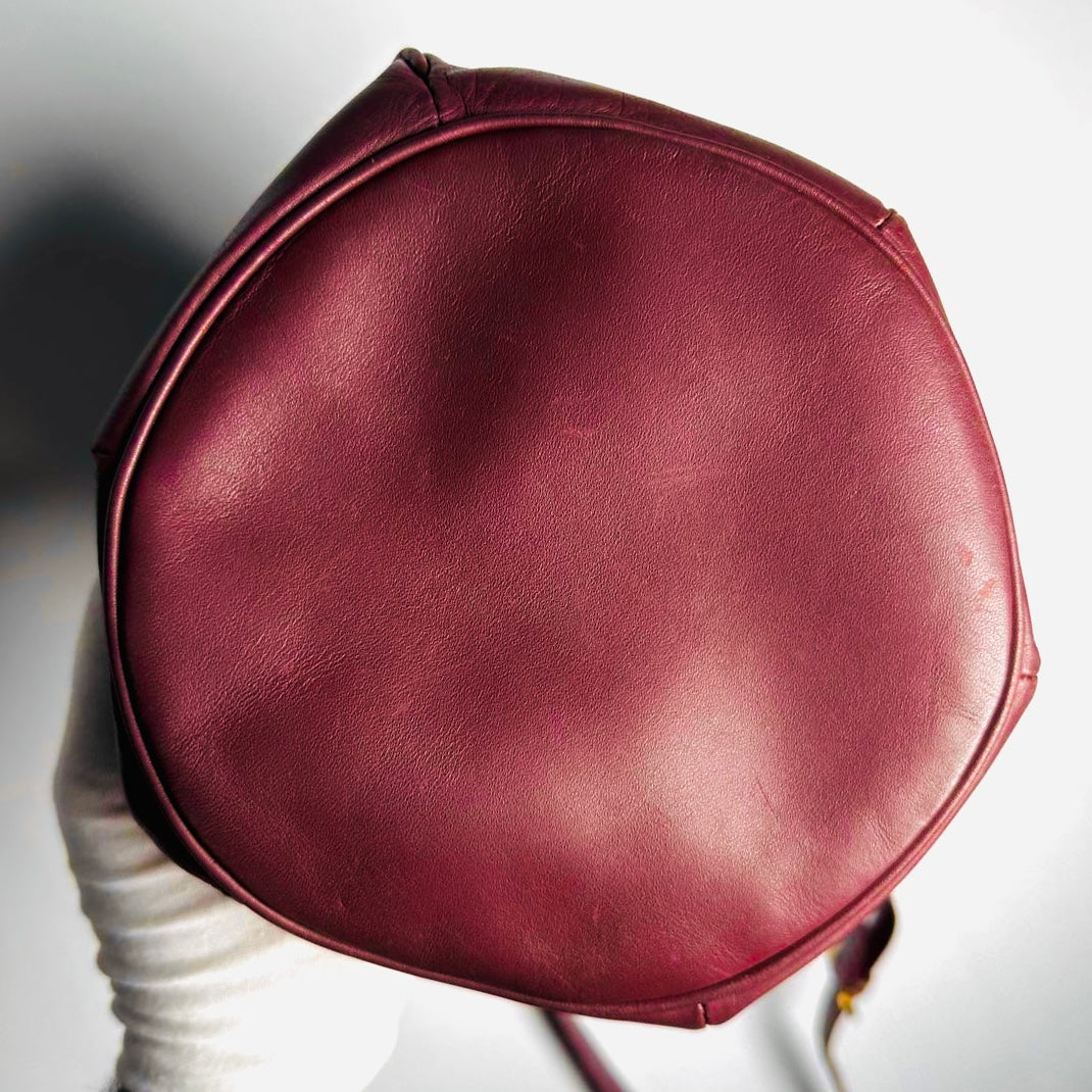 Cartier Must / Mast de Cartier Maroon Burgundy GHW Smooth Leather Bucket Shoulder Drawstring Bag