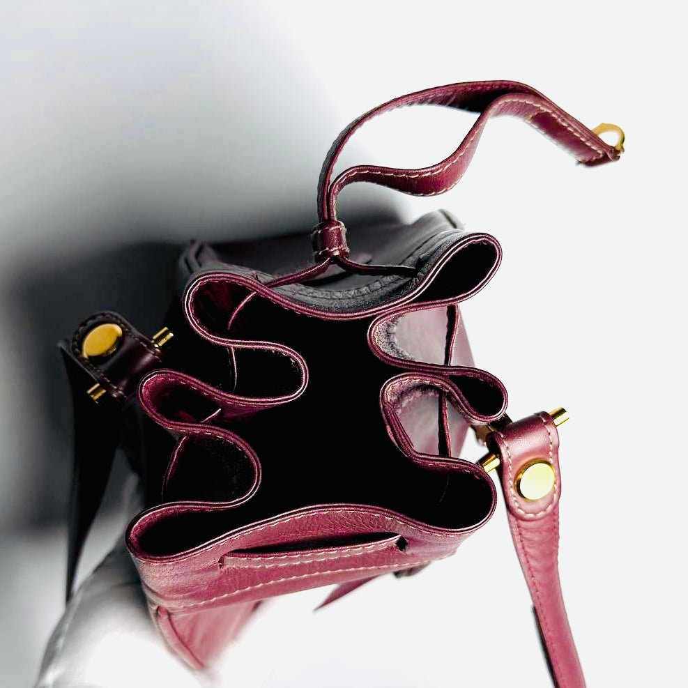 Cartier Must / Mast de Cartier Maroon Burgundy GHW Smooth Leather Bucket Shoulder Drawstring Bag