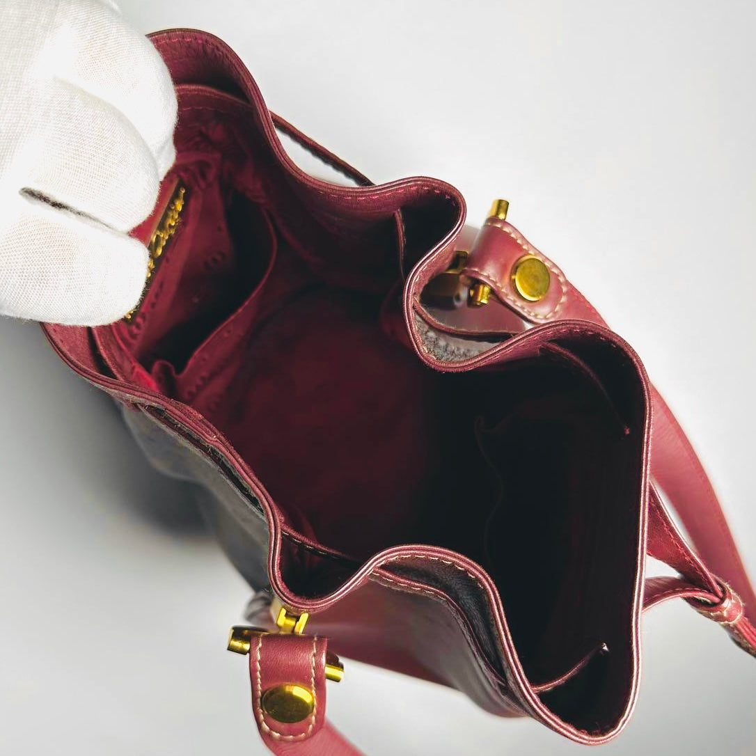 Cartier Must / Mast de Cartier Maroon Burgundy GHW Smooth Leather Bucket Shoulder Drawstring Bag
