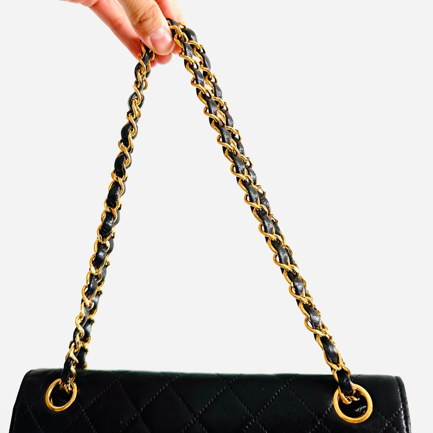 Chanel CC Black GHW Logo Small Square Classic Single Flap Quilted Lambskin Turnlock Vintage Shoulder Sling Bag