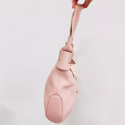 Salvatore Ferragamo Blush Pink GHW Vara Bow Smooth Leather Shoulder Hobo Baguette Bag