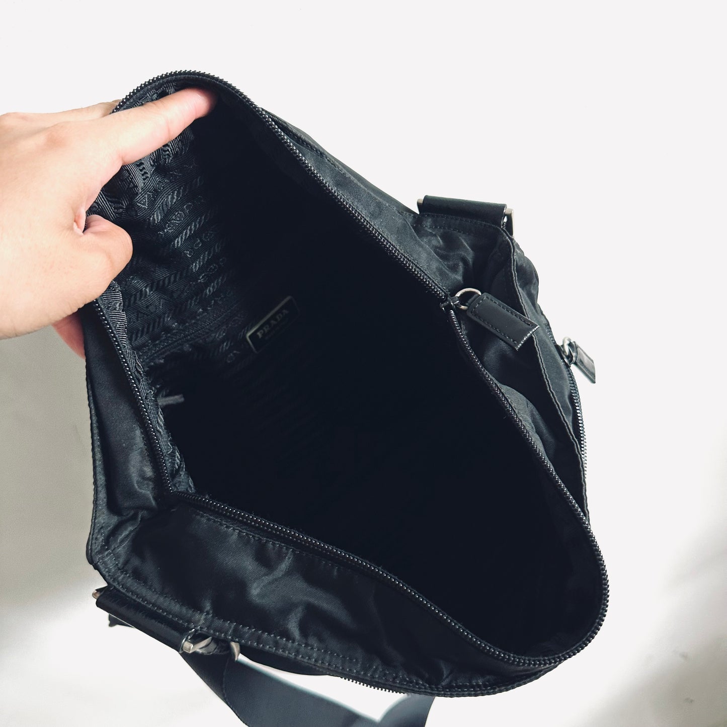 Prada Black Tessuto Nylon & Leather Classic Logo Camera Shoulder Sling Bag