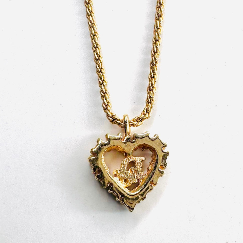 Christian Dior CD Monogram Logo Heart Gold & Crystals Chain Vintage Necklace