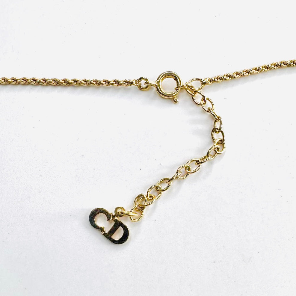 Christian Dior CD Monogram Logo Heart Gold & Crystals Chain Vintage Necklace