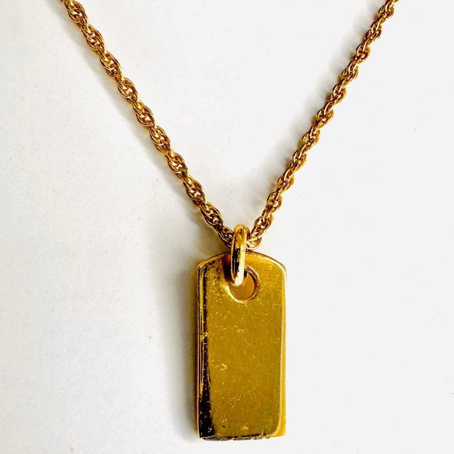 Christian Dior CD Monogram Logo Tablet Gold Vintage Chain Necklace