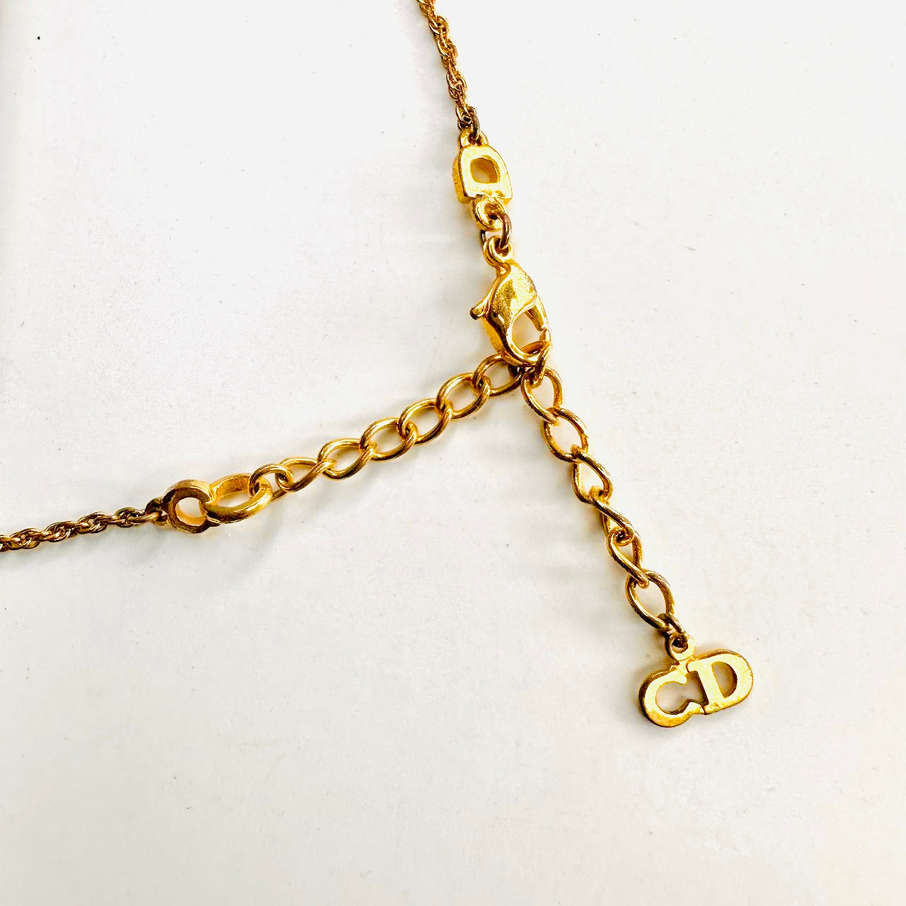 Christian Dior CD Monogram Logo Tablet Gold Vintage Chain Necklace