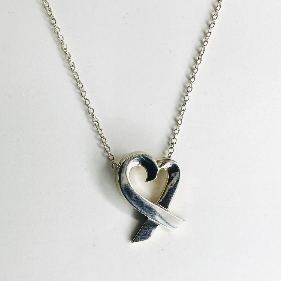 Tiffany & Co T&C Paloma Picasso Loving Heart Pendant Chain 925 Sterling Silver Necklace