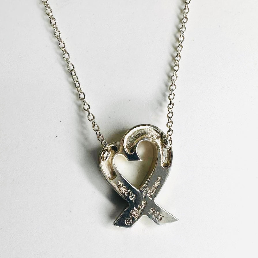 Tiffany & Co T&C Paloma Picasso Loving Heart Pendant Chain 925 Sterling Silver Necklace