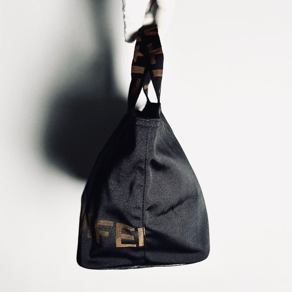 Fendi Black Zucca FF Roma Monogram Logo Bucket Shopper Tote Bag