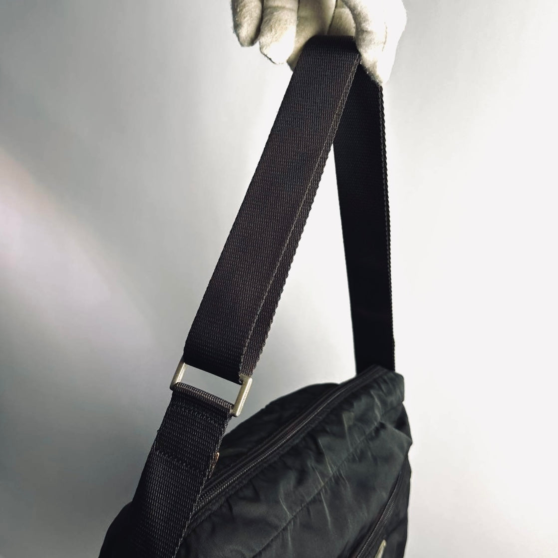 Prada Dark Khaki Green Monogram Logo Tessuto Sport Nylon & Leather Camera Shoulder Sling Bag