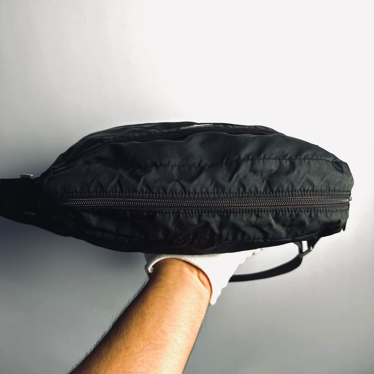 Prada Dark Khaki Green Monogram Logo Tessuto Sport Nylon & Leather Camera Shoulder Sling Bag