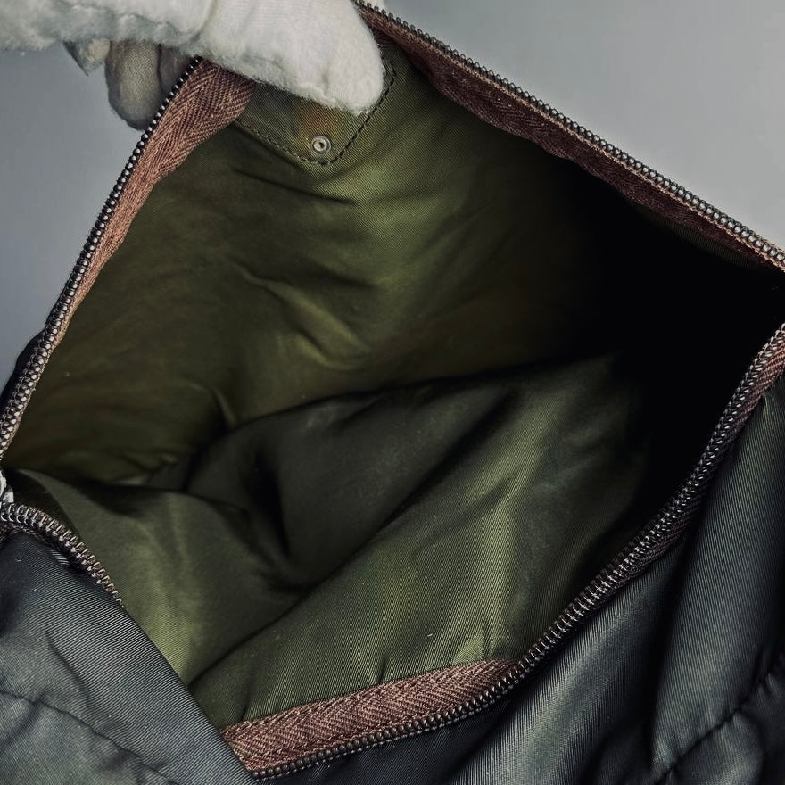 Prada Dark Khaki Green Monogram Logo Tessuto Sport Nylon & Leather Camera Shoulder Sling Bag