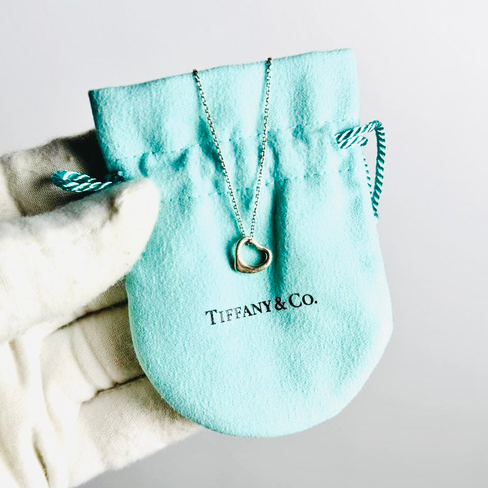 Tiffany & Co T&C Elsa Perreti Small Open Heart Pendant Classic 925 Sterling Silver Chain Necklace