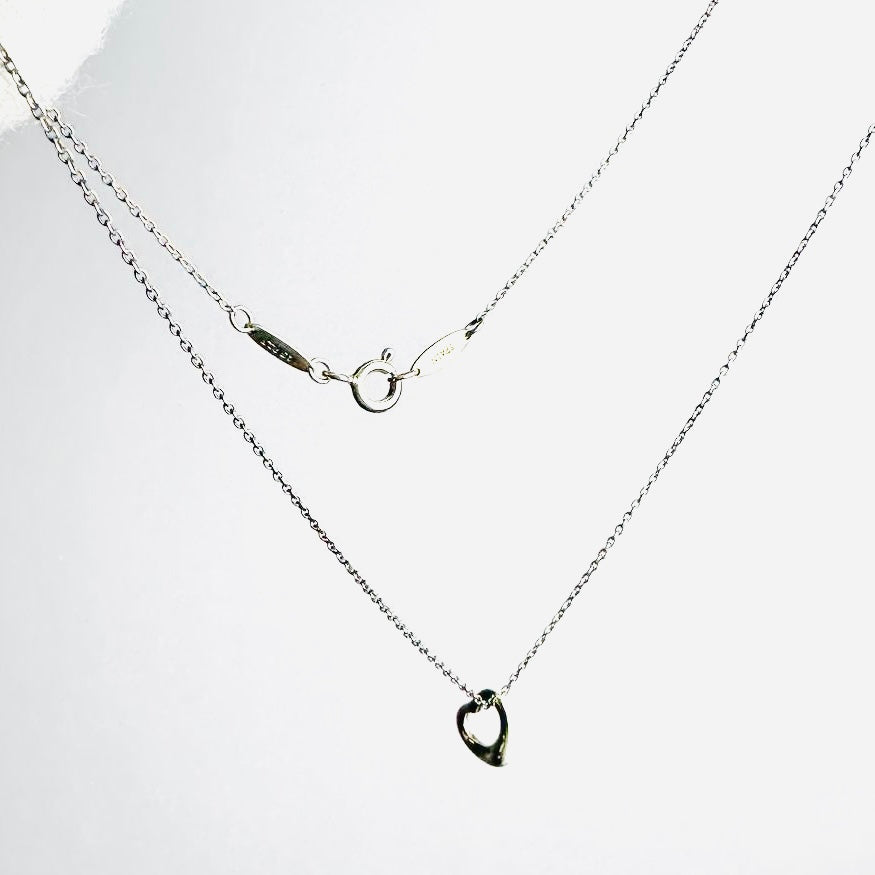 Tiffany & Co T&C Elsa Perreti Small Open Heart Pendant Classic 925 Sterling Silver Chain Necklace