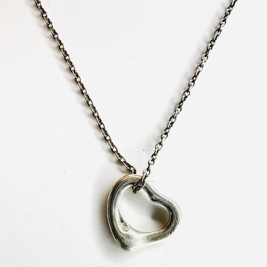 Tiffany & Co T&C Elsa Perreti Small Open Heart Pendant Classic 925 Sterling Silver Chain Necklace