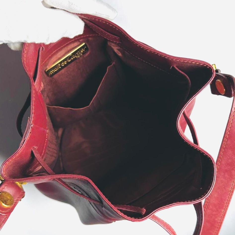 Cartier Must / Mast de Cartier Burgundy Maroon Red GHW Smooth Leather Bucket Shoulder Sling Bag