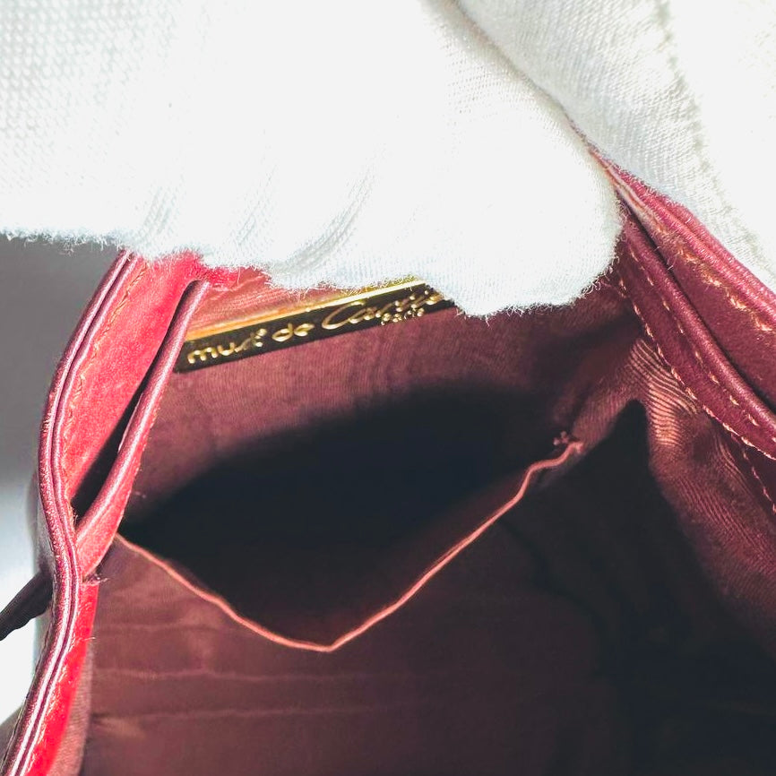 Cartier Must / Mast de Cartier Burgundy Maroon Red GHW Smooth Leather Bucket Shoulder Sling Bag