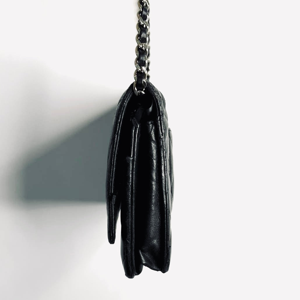 Chanel Black CC Logo Classic WOC Quilted Lambskin Wallet On Chain Shoulder Sling Flap Bag 16s