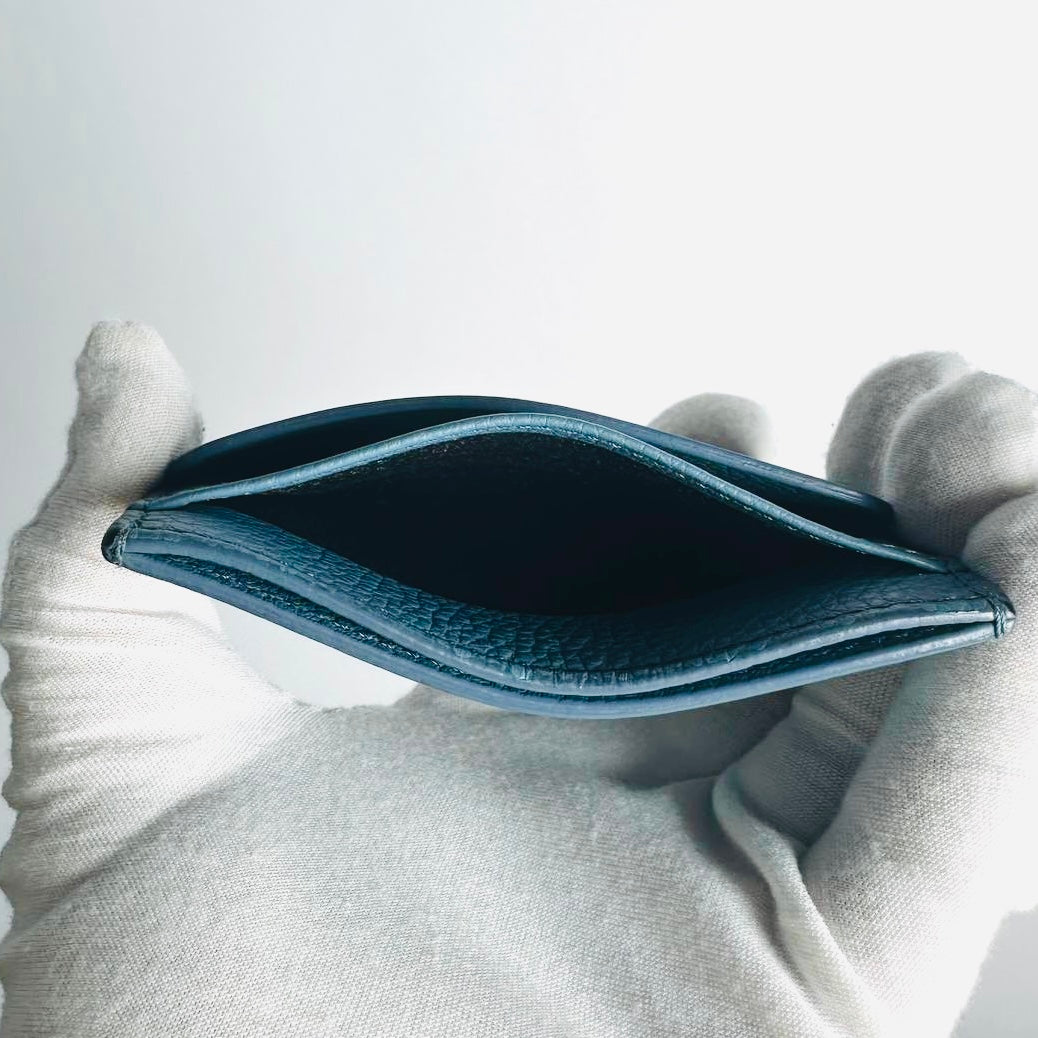 Christian Dior CD Blue Grained Calfskin Cardholder Card Case Holder Wallet