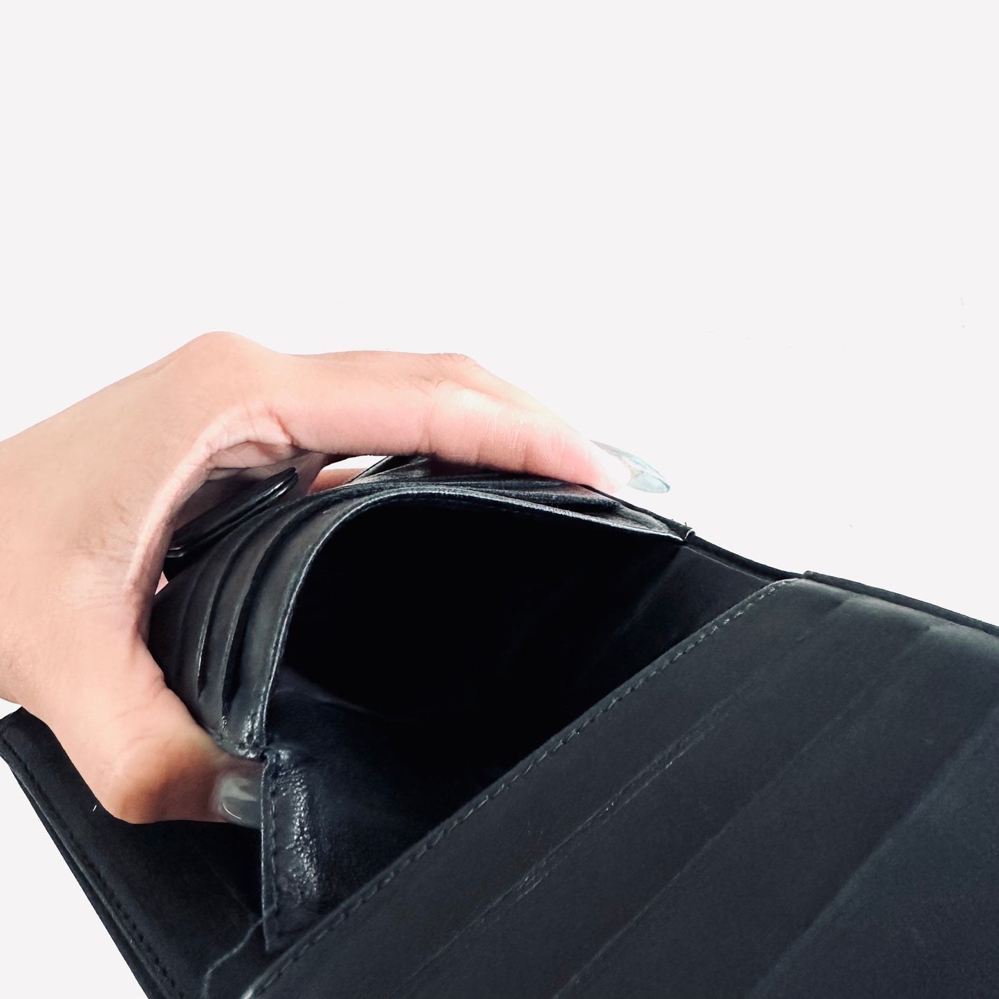 Chanel Black GHW Giant CC Monogram Logo Caviar Vintage Compact Bifold Flap Wallet 6s