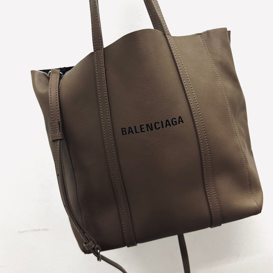 Balenciaga Taupe Everyday XS Monogram Logo Shoulder Sling Leather Tote Bag