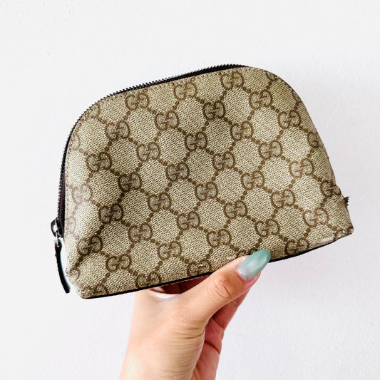 Gucci Beige Supreme GG Monogram Logo Zip Pouch