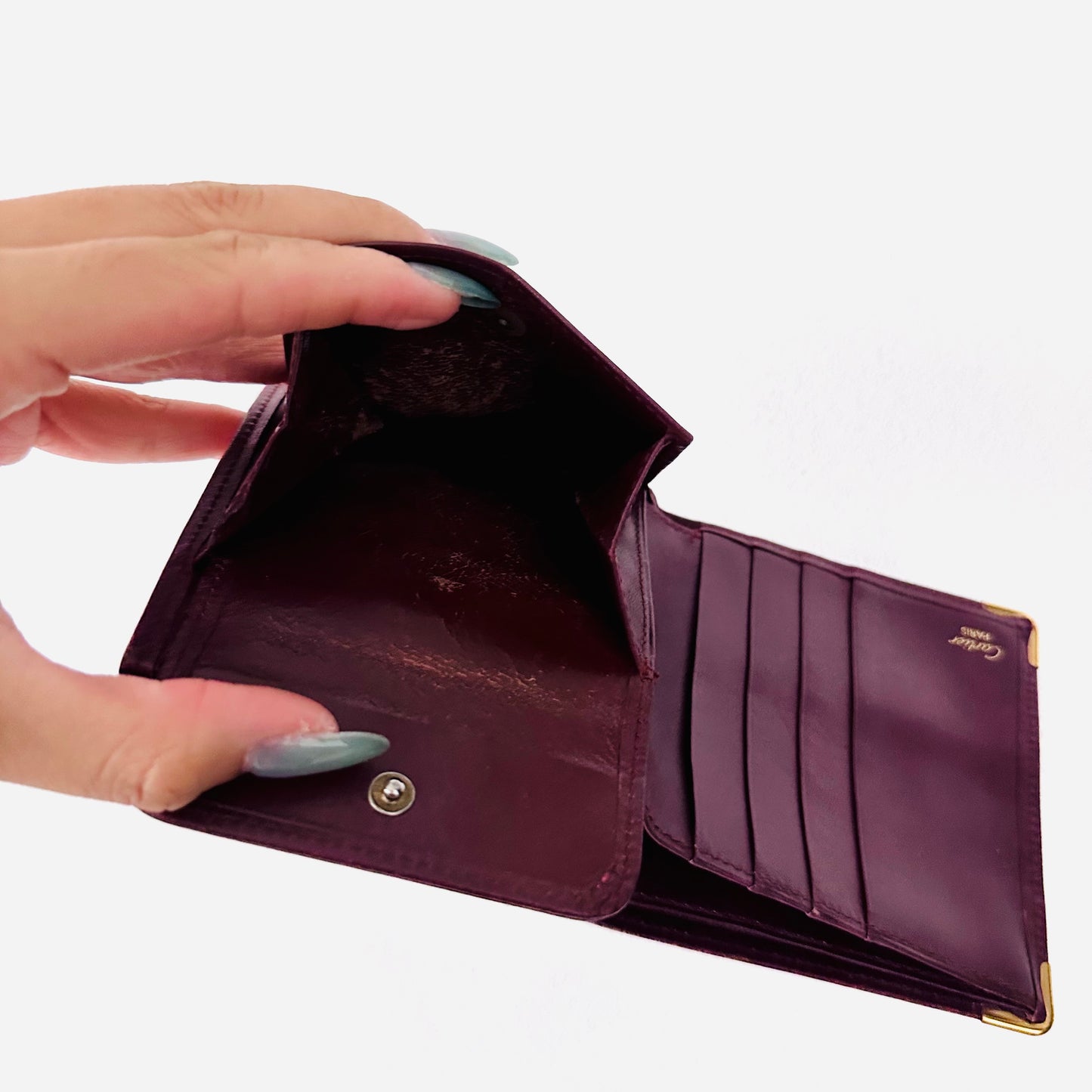 Cartier Must / Mast de Cartier Maroon Red GHW Smooth Leather Bifold Compact Wallet