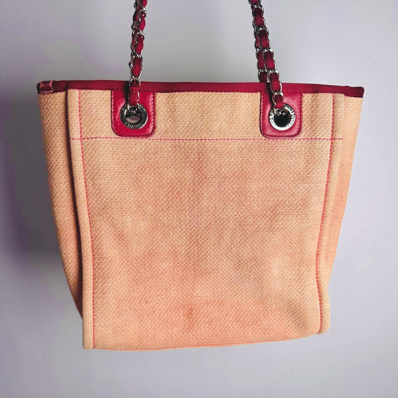 Chanel Pink Deauville PM Giant CC Monogram Logo Shoulder Shopper Tote Bag 16s
