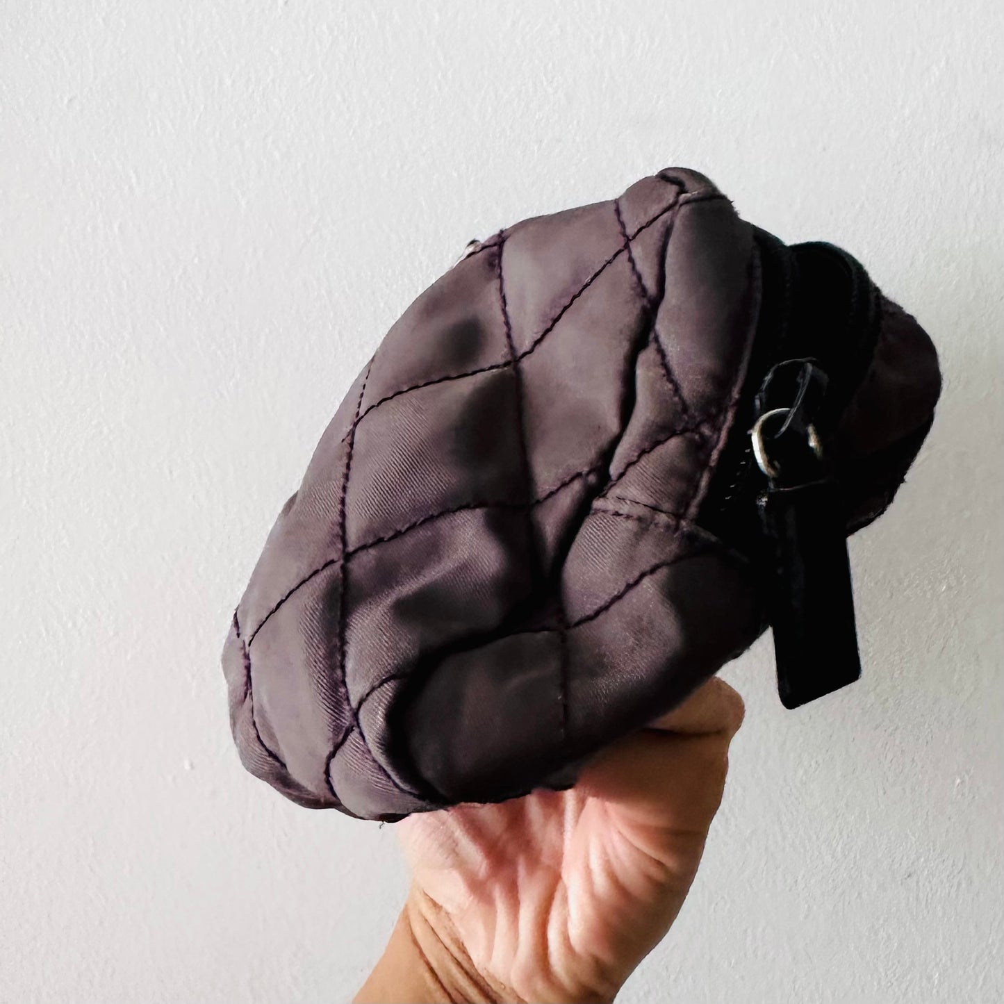 Prada Brown Quilted Tessuto Monogram Logo Classic Nylon Zip Pouch