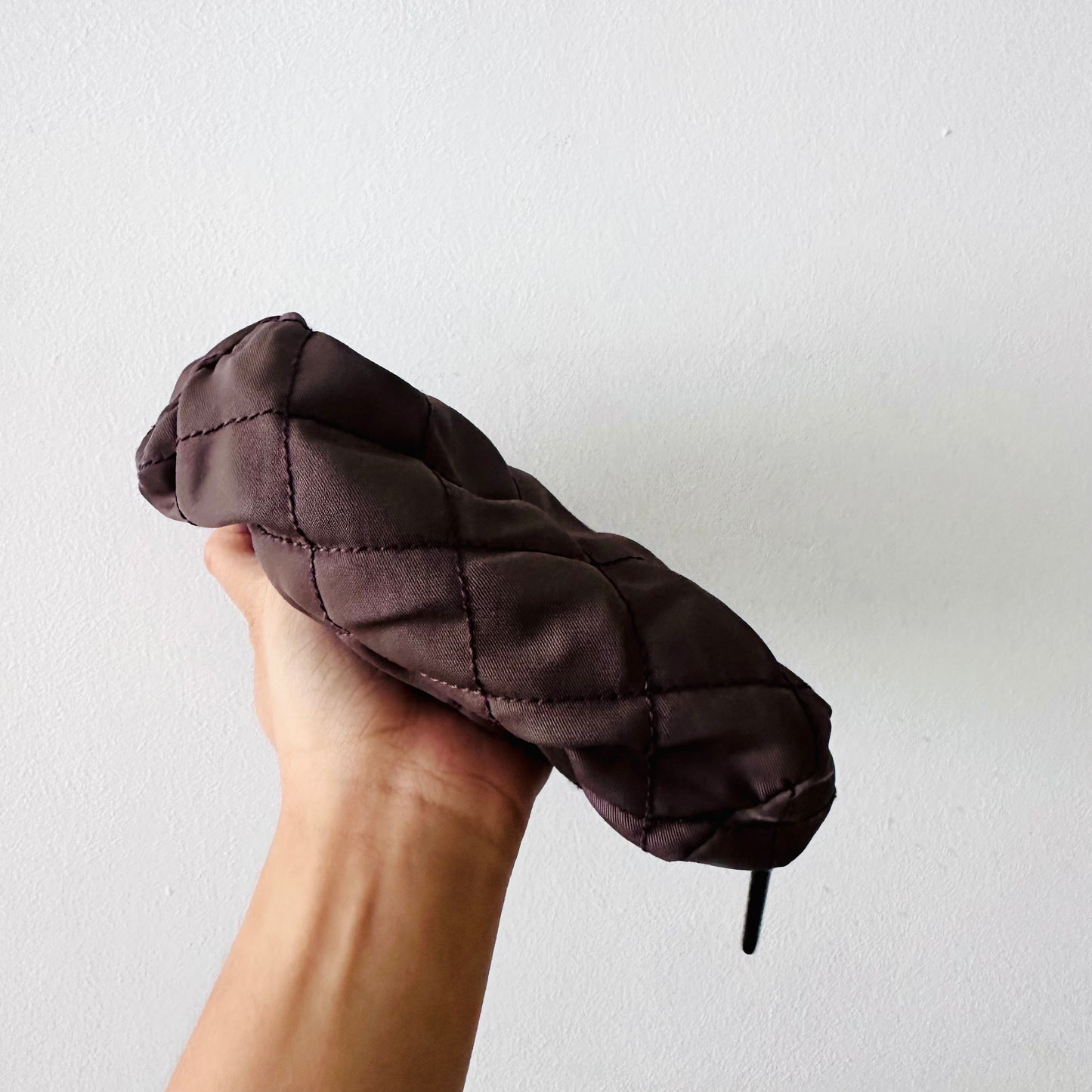 Prada Brown Quilted Tessuto Monogram Logo Classic Nylon Zip Pouch