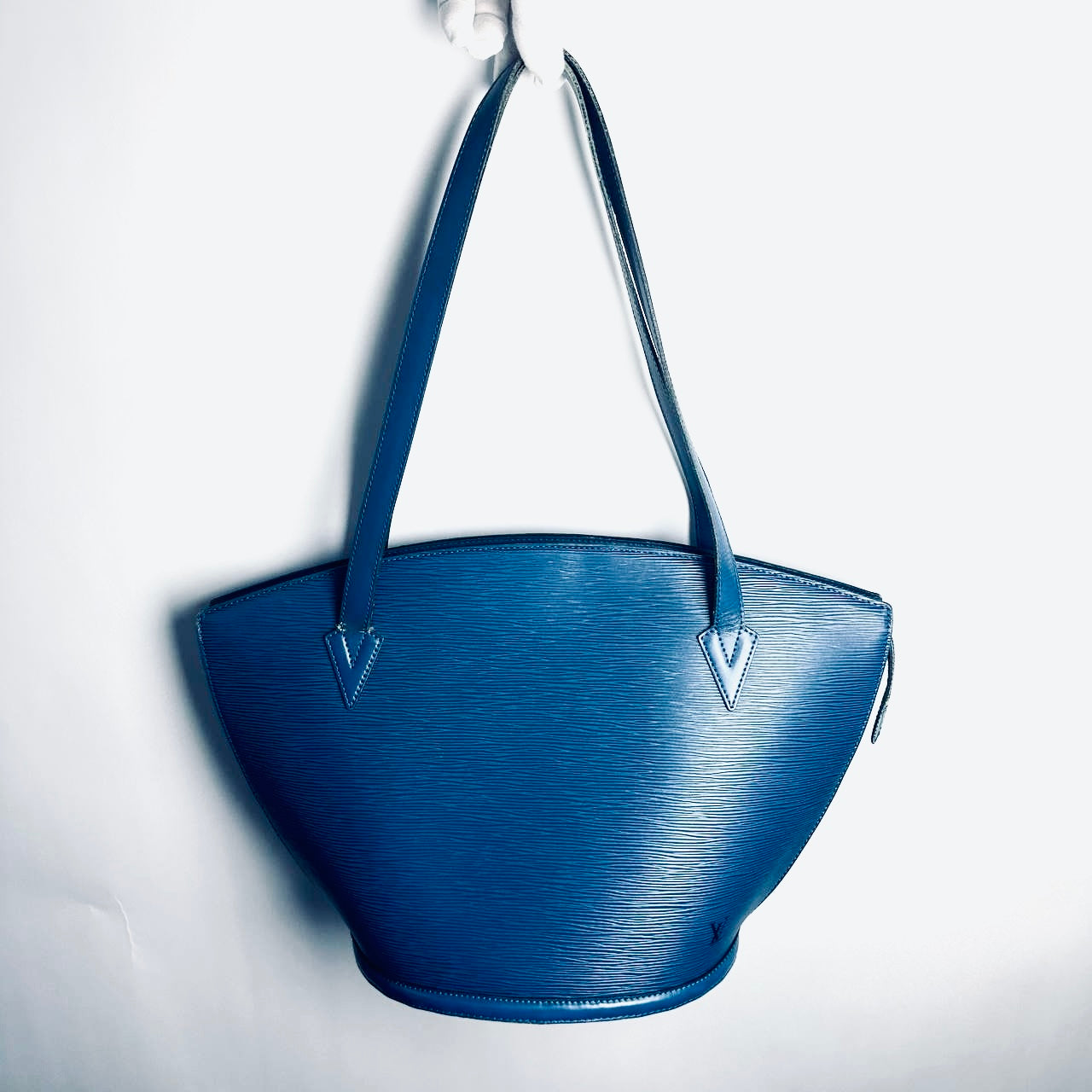 Louis Vuitton LV Blue GHW Saint Jacques Epi Leather Monogram Logo Bucket Shopper Shoulder Tote Bag
