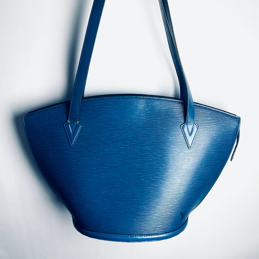 Louis Vuitton LV Blue GHW Saint Jacques Epi Leather Monogram Logo Bucket Shopper Shoulder Tote Bag