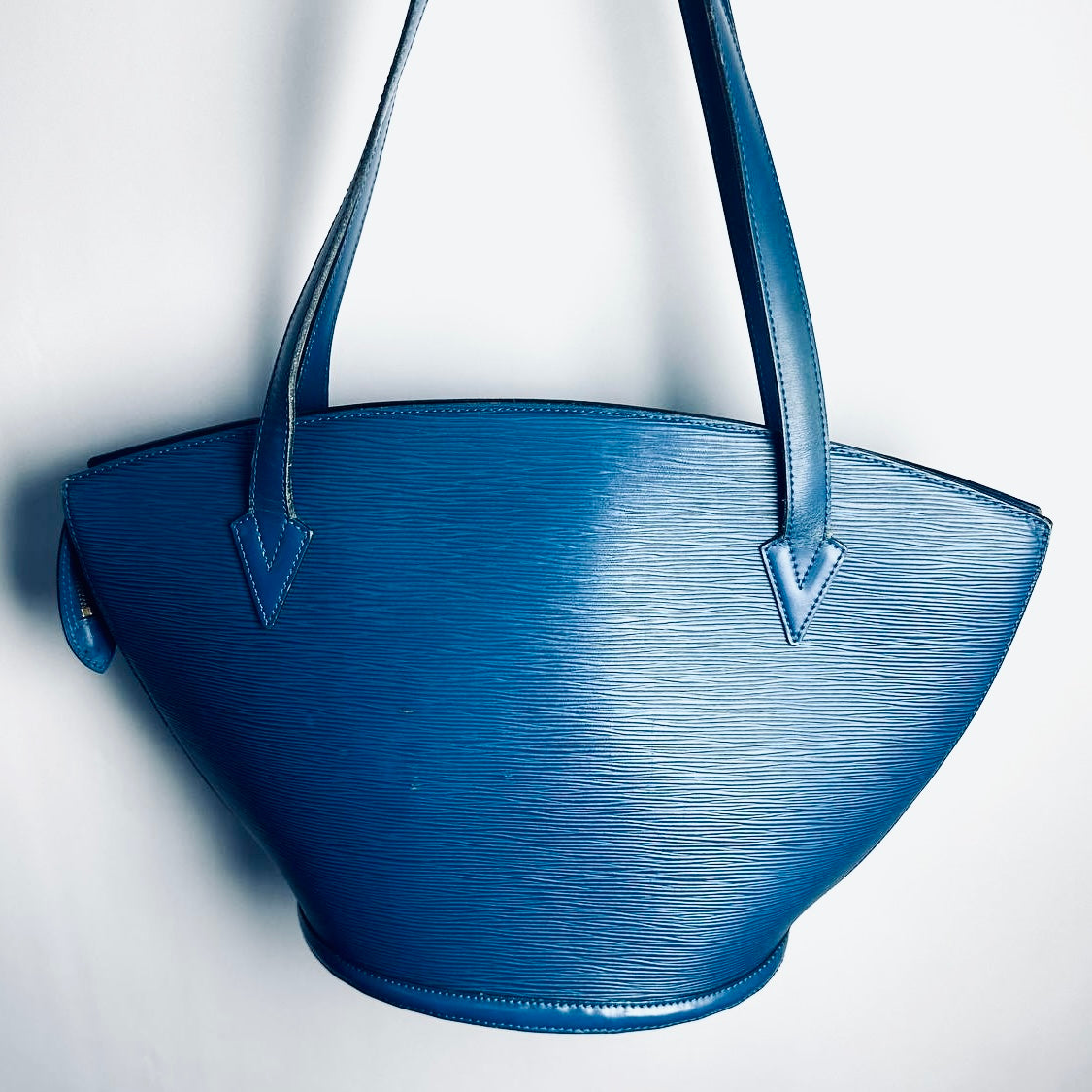 Louis Vuitton LV Blue GHW Saint Jacques Epi Leather Monogram Logo Bucket Shopper Shoulder Tote Bag