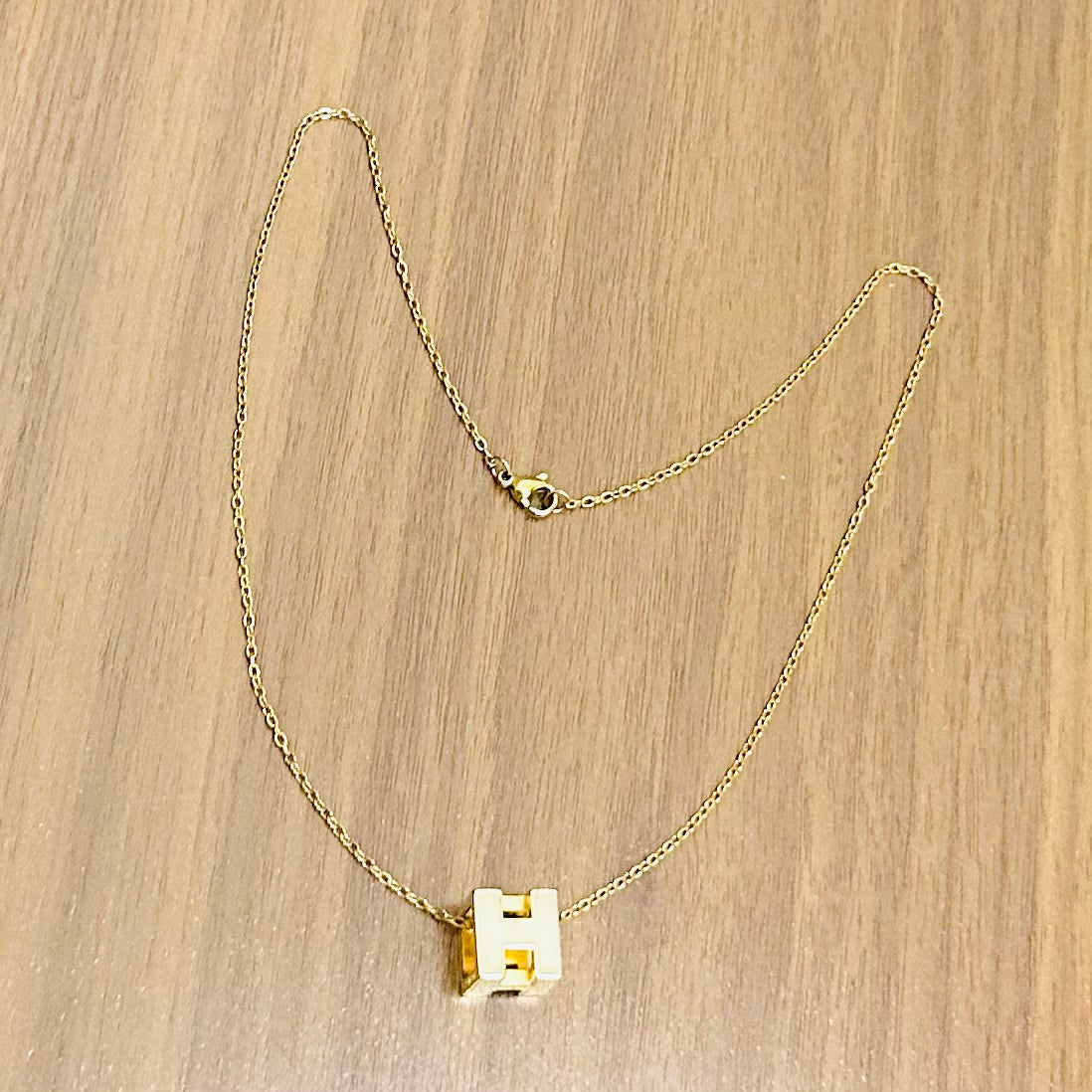 Hermes Blanc White GHW Cube H Cage D’Hermes Pendant Necklace