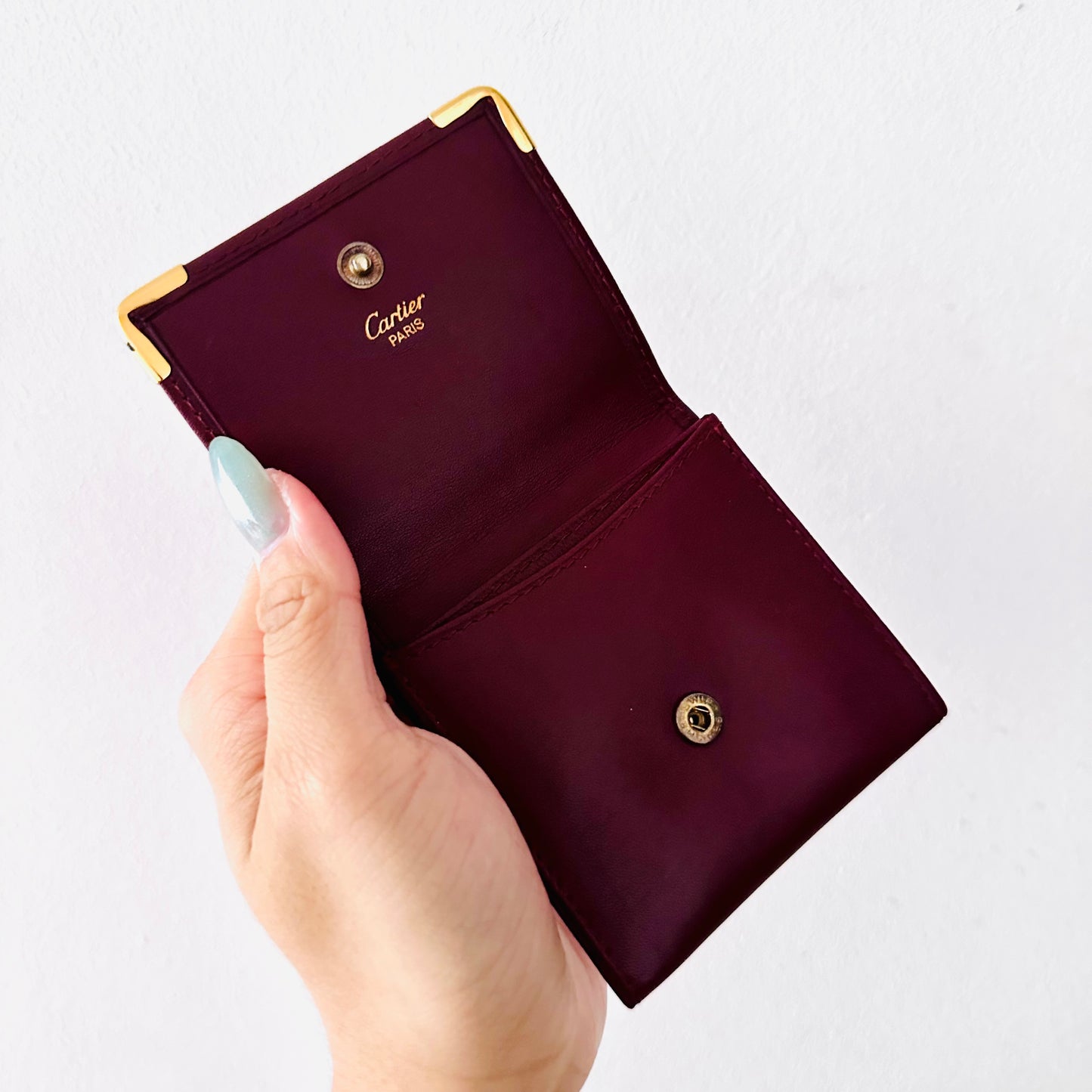 Cartier Maroon GHW Monogram Logo Smooth Leather Vintage Flap Compact Wallet