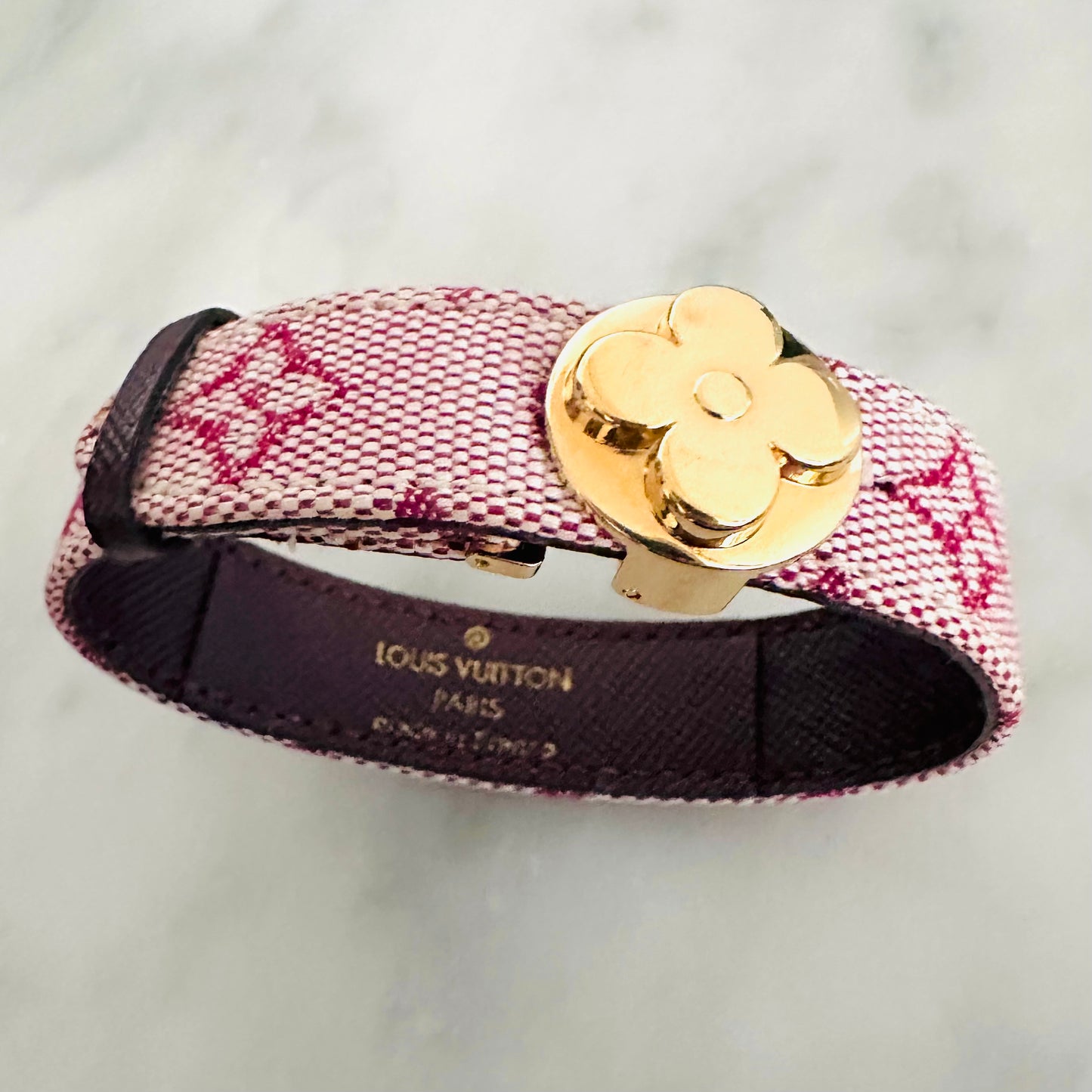 Louis Vuitton LV Pink GHW Good Luck Mini Lin Monogram Logo Bracelet