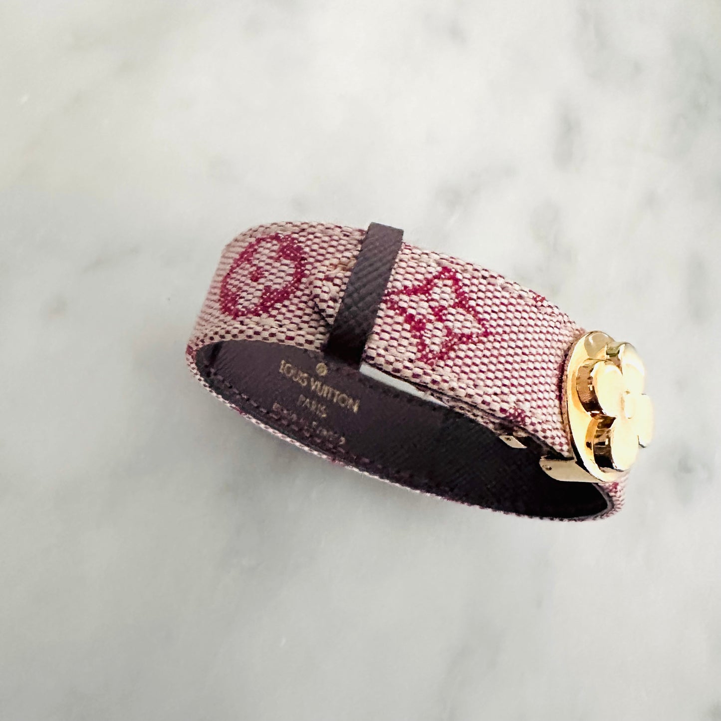 Louis Vuitton LV Pink GHW Good Luck Mini Lin Monogram Logo Bracelet