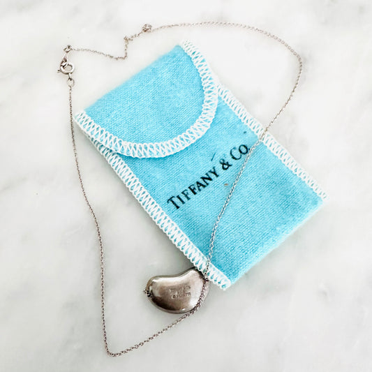 Tiffany & Co T&C Medium Bean Pendant Classic 925 Sterling Silver Chain Necklace
