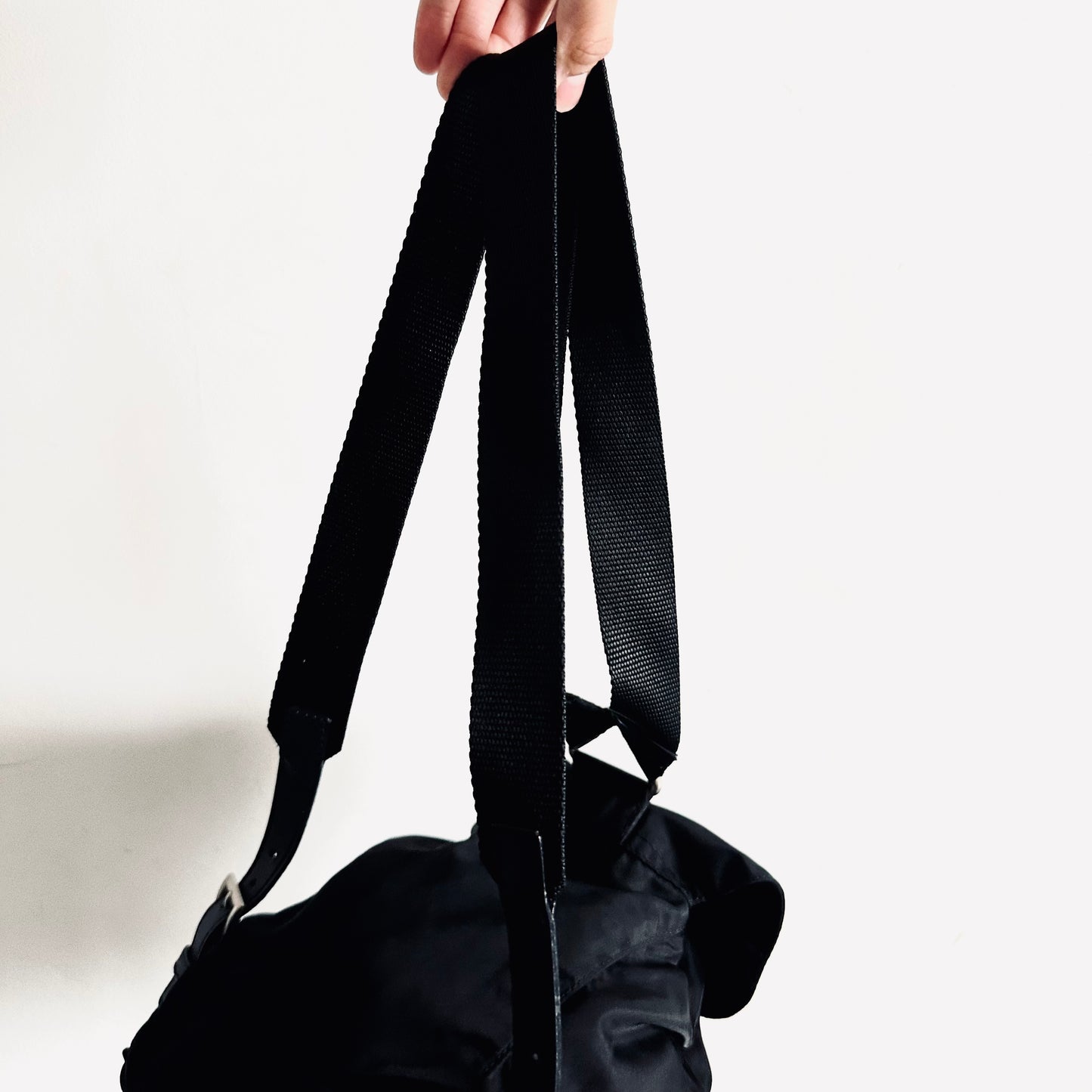 Prada Black Classic Logo Nylon & Leather Small Backpack Drawstring Bag