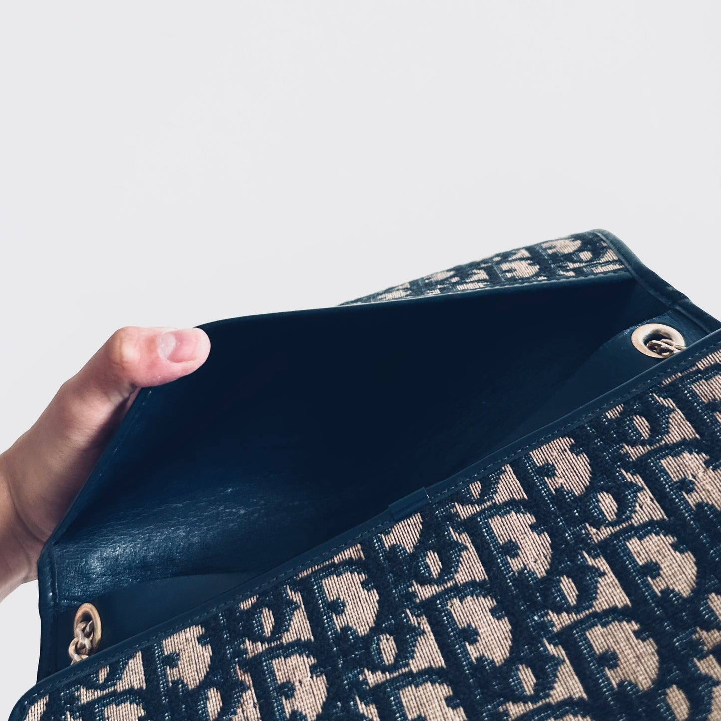 Christian Dior CD Navy Blue GHW Oblique Monogram Logo 2-Way Flap Vintage Shoulder Sling Bag