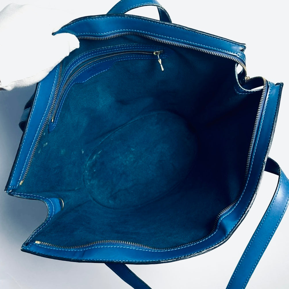 Louis Vuitton LV Blue GHW Saint Jacques Epi Leather Monogram Logo Bucket Shopper Shoulder Tote Bag