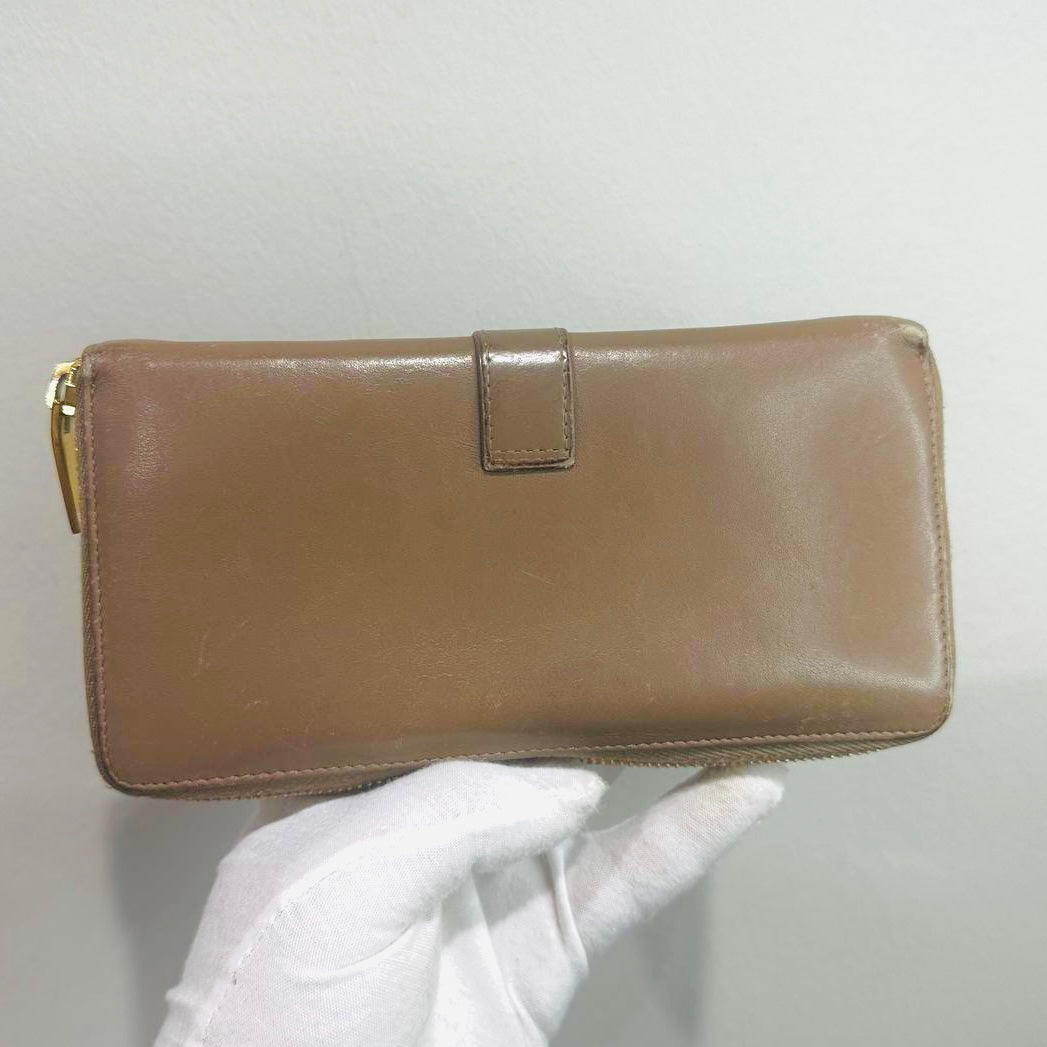 YSL Yves Saint Laurent Warm Taupe GHW Cassandre Smooth Leather Zippy Zip Around Long Wallet