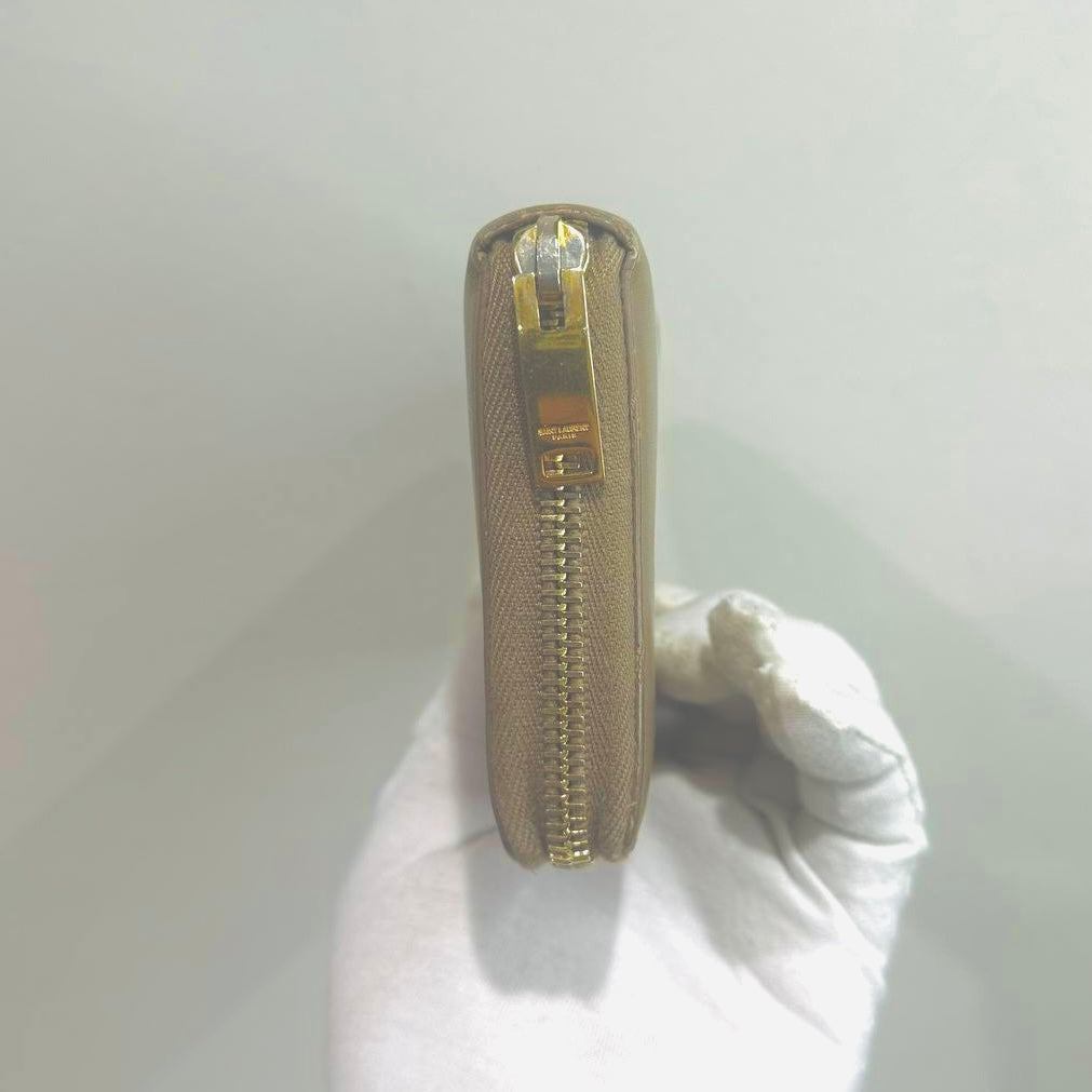 YSL Yves Saint Laurent Warm Taupe GHW Cassandre Smooth Leather Zippy Zip Around Long Wallet