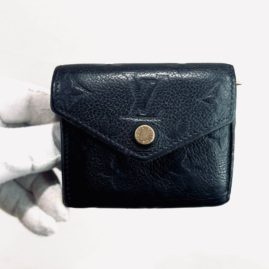 Louis Vuitton LV Zoe Black Empreinte Leather Monogram Logo GHW Flap Compact Trifold Wallet
