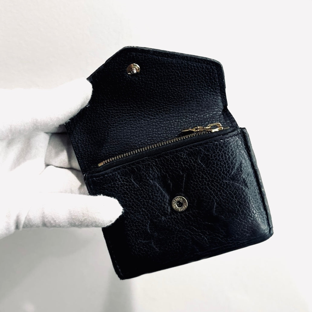 Louis Vuitton LV Zoe Black Empreinte Leather Monogram Logo GHW Flap Compact Trifold Wallet