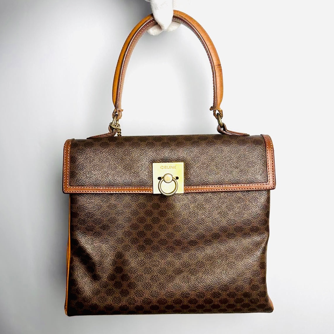 Celine Kelly Triomphe Macadam GHW Monogram Logo Flap Vintage Top Handle Bag