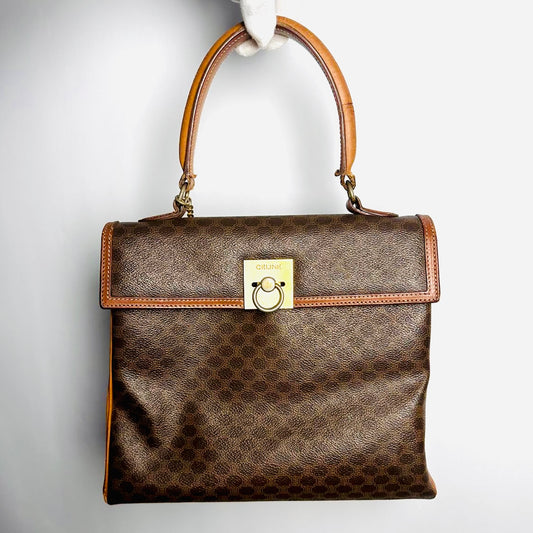 Celine Kelly Triomphe Macadam GHW Monogram Logo Flap Vintage Top Handle Bag